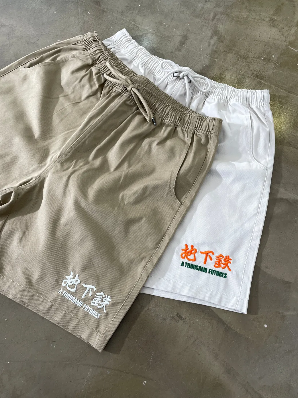 A Thousand Futures 'Lucky' Canvas Twill Shorts - Bone