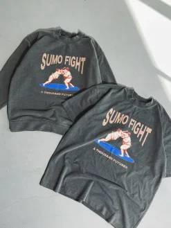 A Thousand Futures 'Sumo Fight' Vintage Washed Sweater - Charcoal