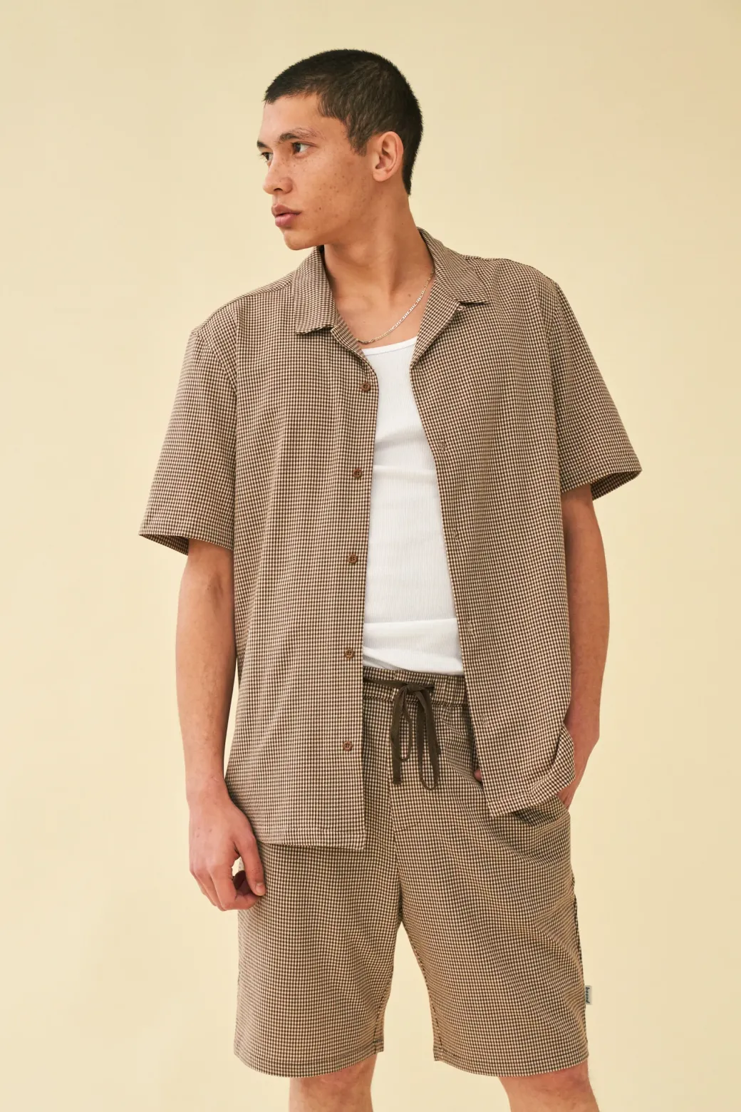 bound 'Mocha Dogtooth' SS Cuban Shirt