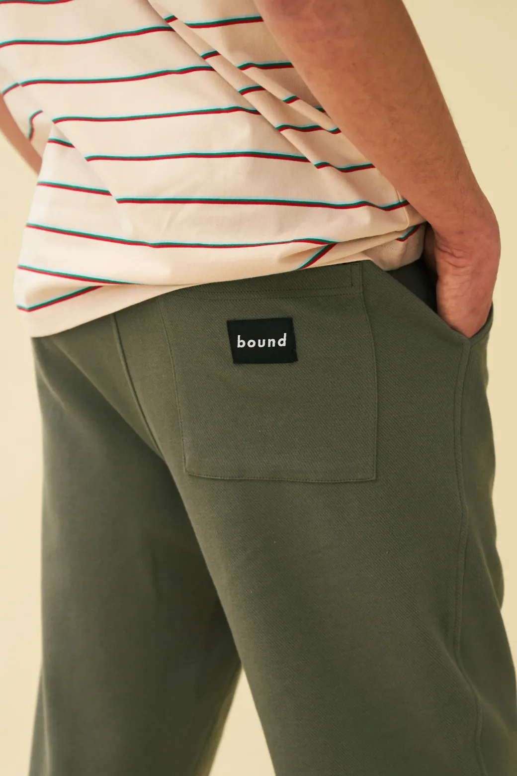 bound 'Olive' Textured Cotton Trousers