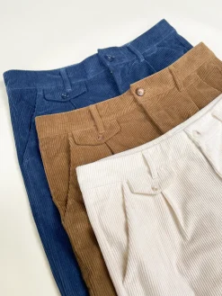bound Wide Leg Corduroy Trousers - Pecan Brown