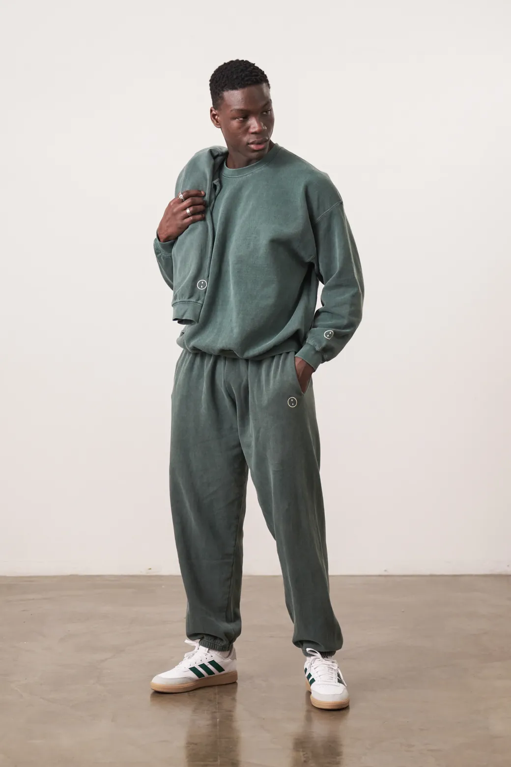 Essentials Vintage Washed Sweater & Jogger Set - Forest
