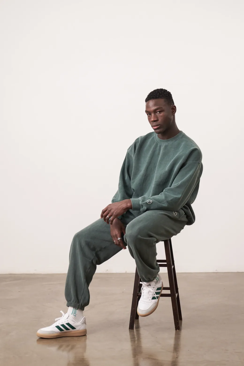Essentials Vintage Washed Sweater & Jogger Set - Forest