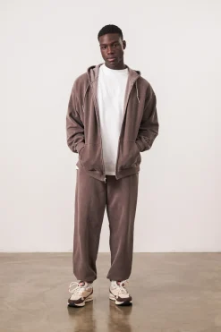 Essentials Vintage Washed Zip-Up Hoodie & Jogger Set - Cocoa