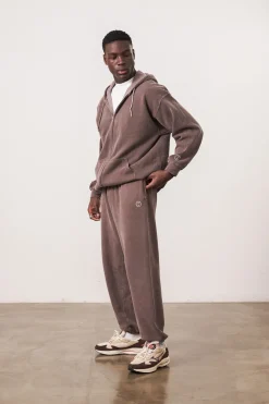 Essentials Vintage Washed Zip-Up Hoodie & Jogger Set - Cocoa