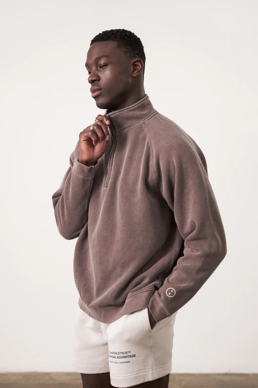 Essentials Vintage Washed 1/4 Zip Sweatshirt - Cocoa