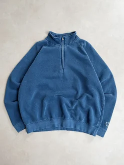 Essentials Vintage Washed 1/4 Zip Sweatshirt - Navy
