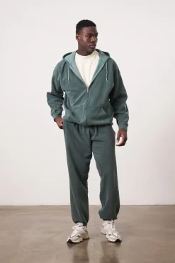 Essentials Vintage Washed Zip-Up Hoodie & Jogger Set - Forest