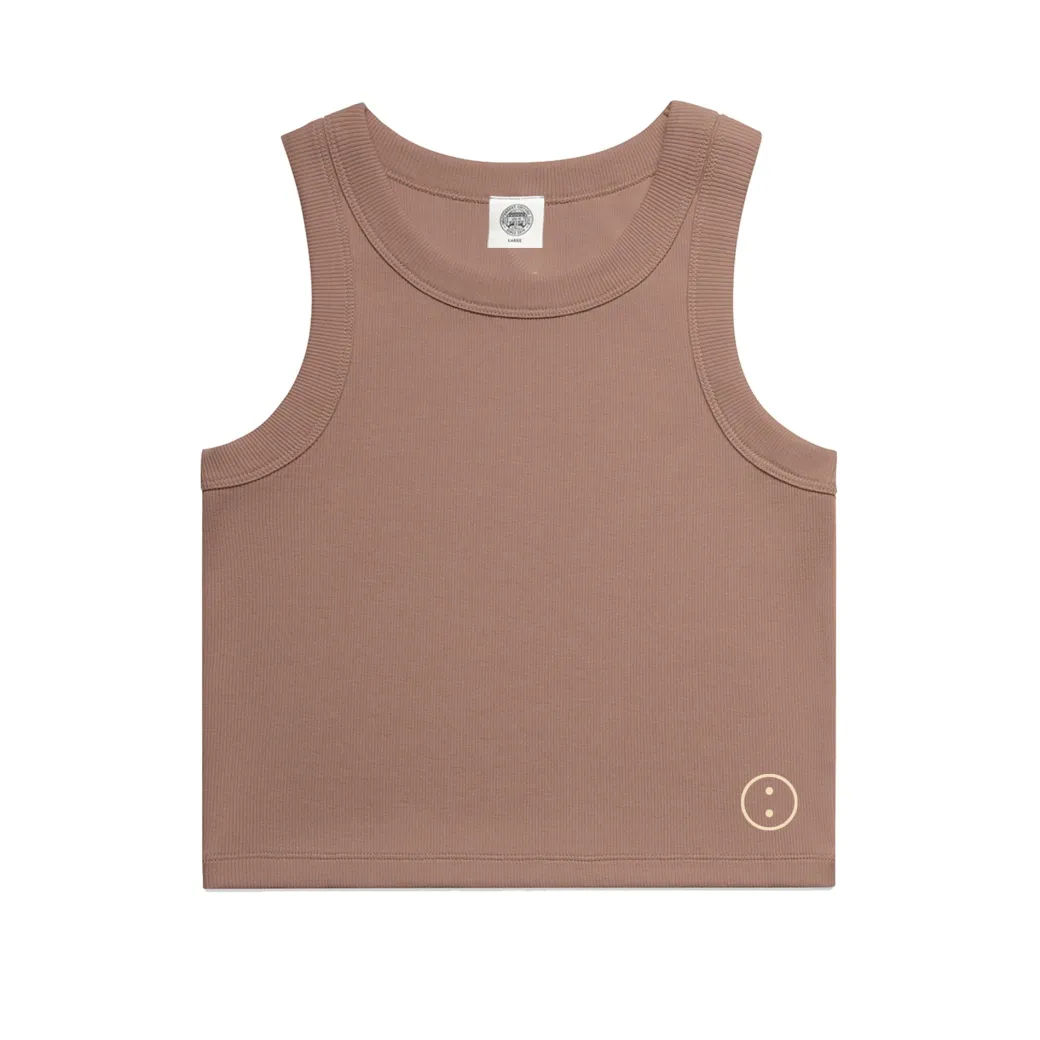 Essentials WMNS Embroidered Crop Rib Tank - Hazy Pink