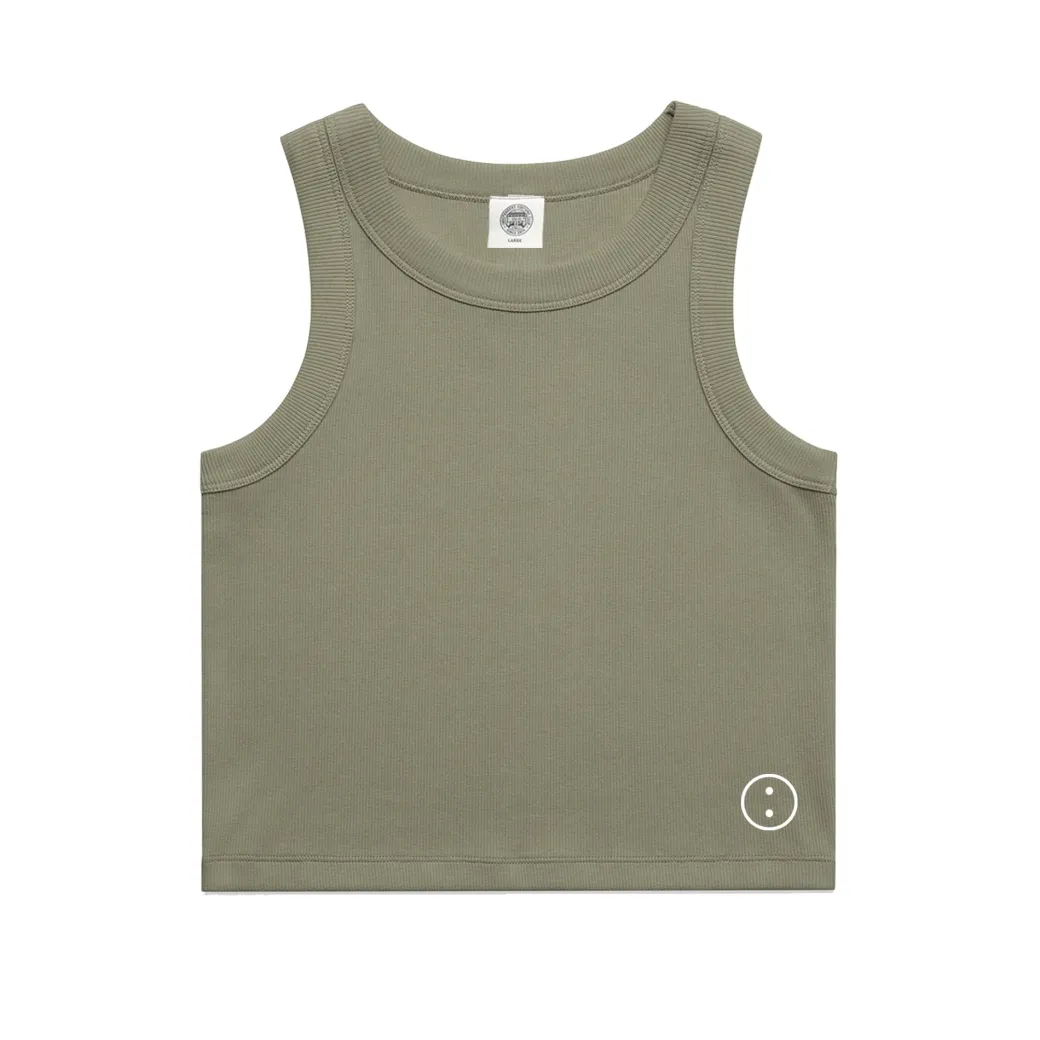 Essentials WMNS Embroidered Crop Rib Tank - Eucalyptus
