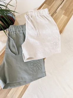 FLWRS Embroidered Linen Shorts - Natural