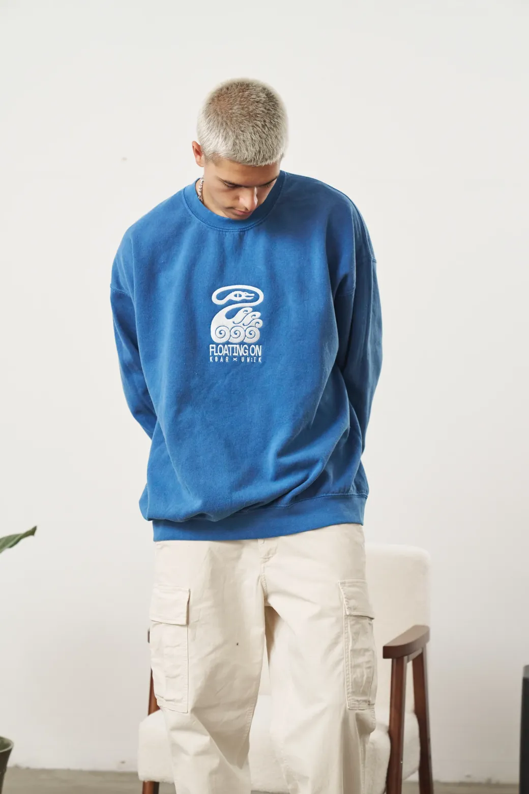KBAR X UN:IK 'Floating On' Vintage Washed Sweater - Blue