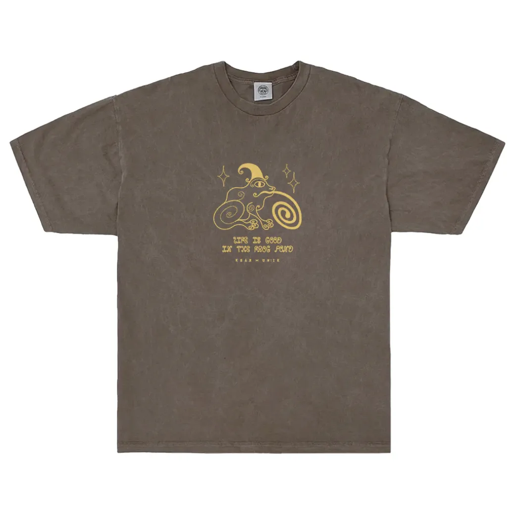 KBAR X UN:IK 'Frog Pond' Vintage Washed Tee - Chocolate
