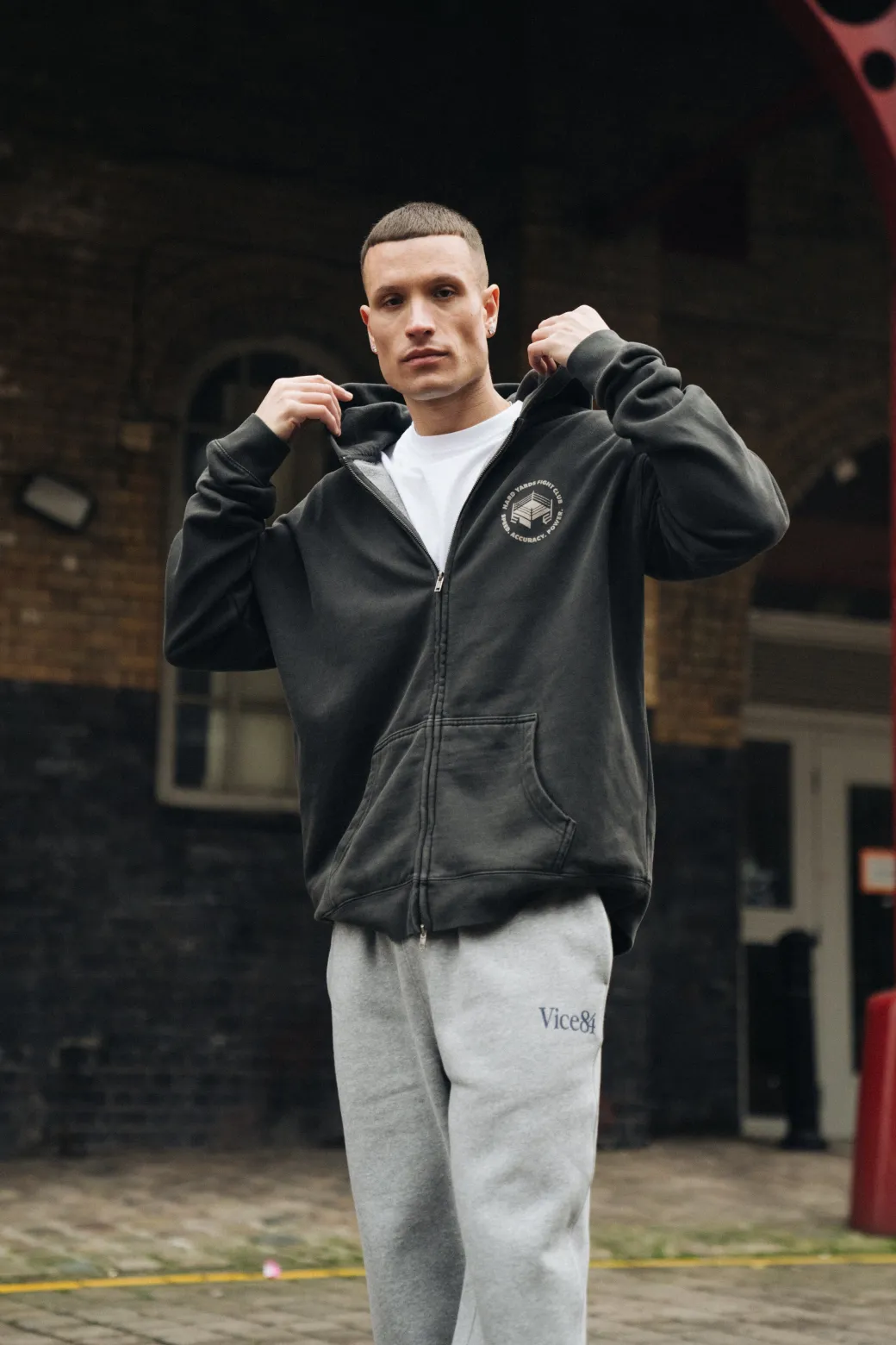 Vice 84 'Hard Yards' Faded Zip Up Hoodie - Black