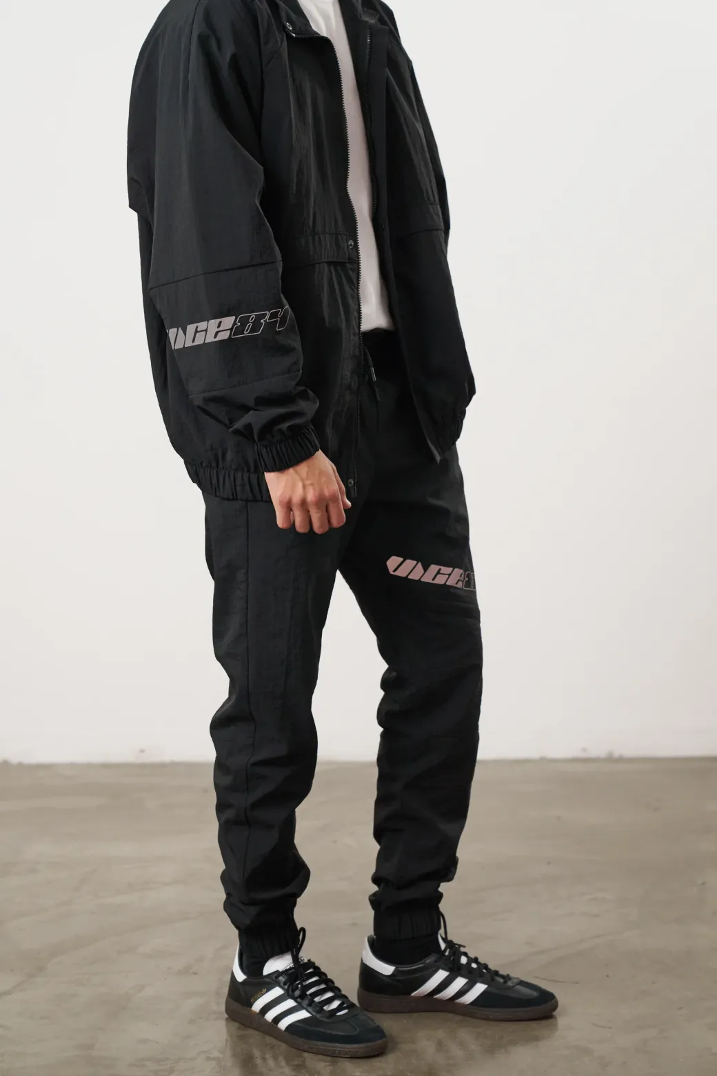 Vice 84 'Reflective Racer' Nylon Track Pants - Black