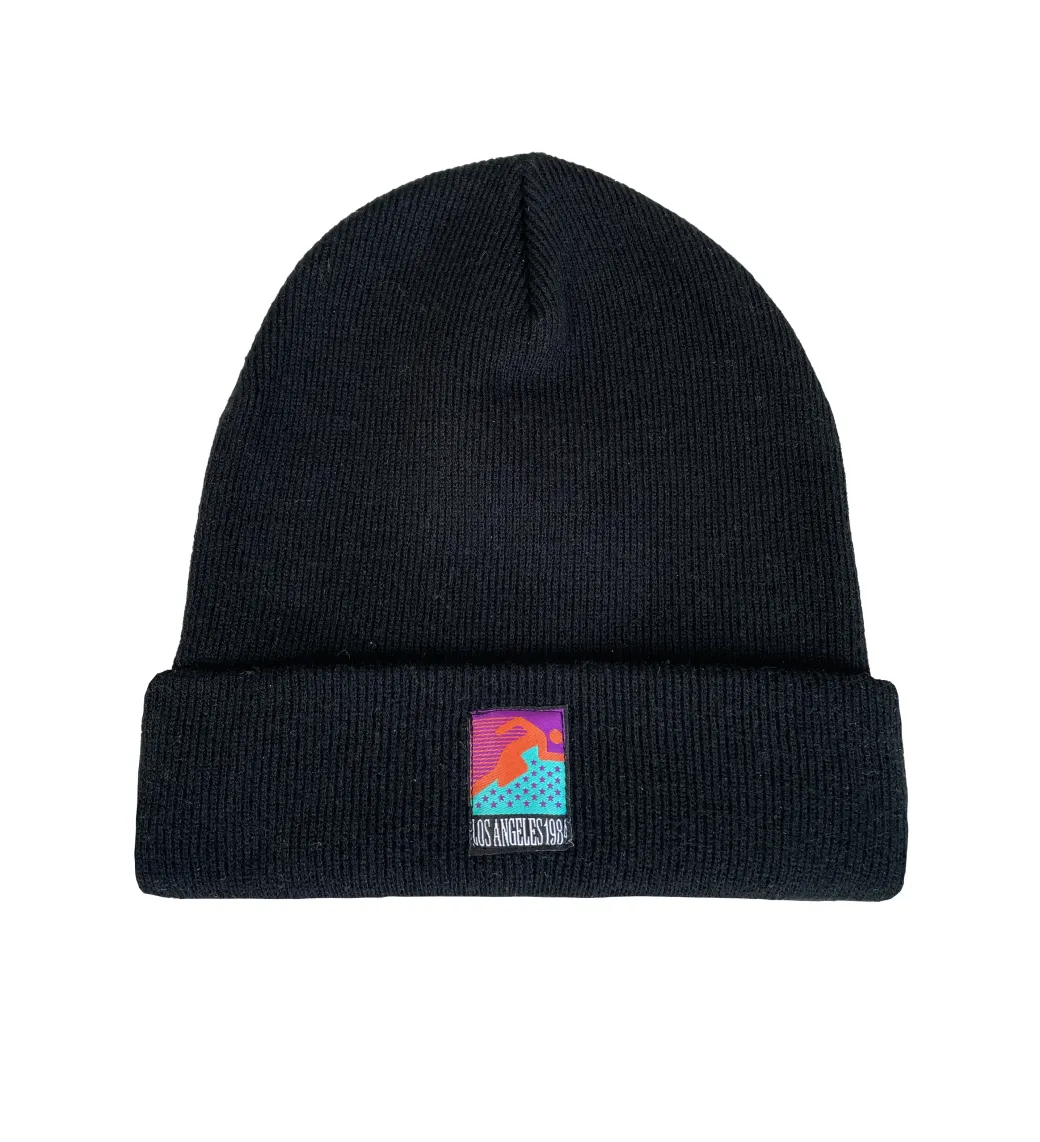 Vice 84 'Runner Patch' Cuffed Beanie - Black / Lilac / Airforce Blue / Ecru