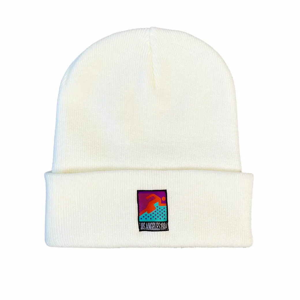 Vice 84 'Runner Patch' Cuffed Beanie - Black / Lilac / Airforce Blue / Ecru